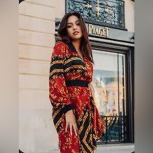 Zara Floral Scarf Print Flowy Faux Wrap Front Dress Size” XL”